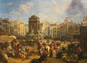View Of The Market And Fontaine Des Innocents, Paris by John James Chalon Oil Painting
