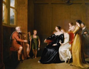 The Minstrel Singing His Lay To The Duchess Of Buccleugh; From Walter Scott's The Lay Of The Last Minstrel by John James Masquerier Oil Painting