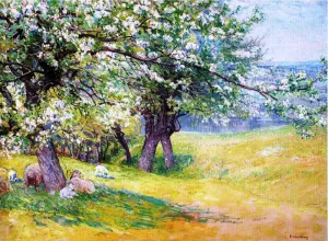 Sheep Under the Apple Blossoms by John Joseph Enneking Oil Painting