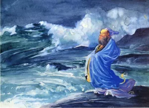 A Rishi Calling Up a Storm, Japanese Folklore painting by John La Farge