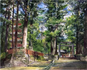 Avenue to the Temple of Iyeyasu, Nikko, Mid-Day Study by John La Farge - Oil Painting Reproduction