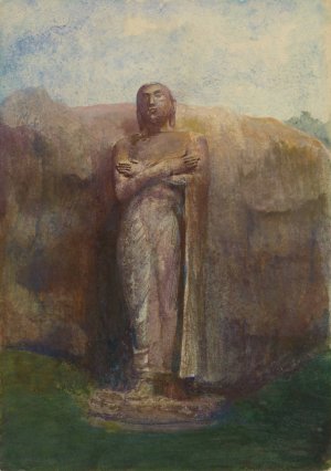 Colossal Statue of Ananda, near the Ruined City of Pollanarua, Ceylon by John La Farge Oil Painting