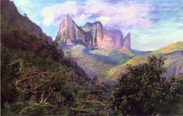 Main Product Photo of Diadem Mountain at Sunset, Tahiti Painting by John La Farge
