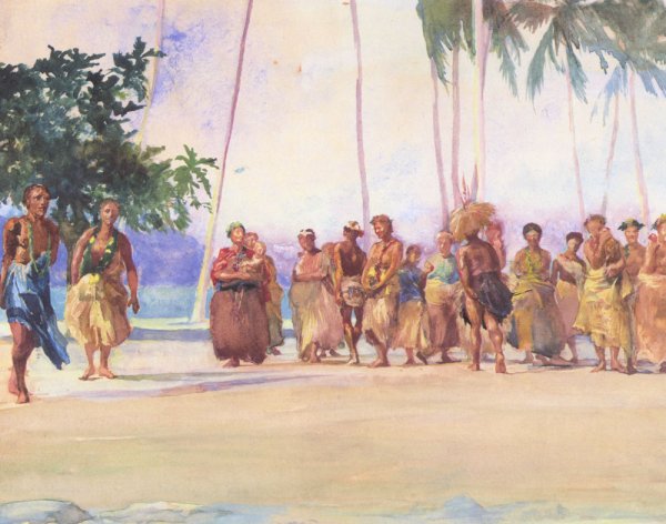 Main Product Photo of Fagaloa Bay, Samoa  The Taupo, Faase, Marshalling the Woman Who Bring Presents of Food  Painting by John La Farge