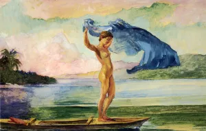 Fayaway Sails Her Boat, Samoa by John La Farge Oil Painting