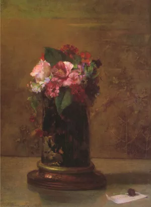 Flowers in a Japanese Vase by John La Farge - Oil Painting Reproduction
