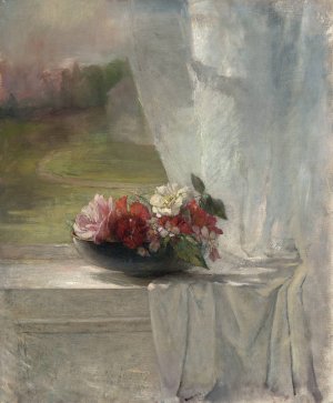 Flowers on a Window Ledge by John La Farge Oil Painting