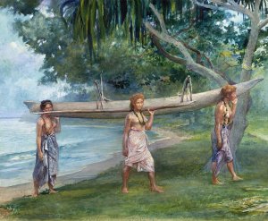 Girls Carrying a Canoe-Vaiala in Samoa Oil painting by John La Farge