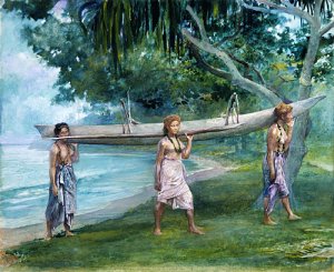 Girls Carrying a Canoe, Vaiala in Samoa Oil painting by John La Farge