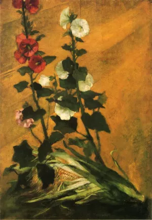 Hollyhocks and Corn painting by John La Farge