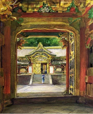 In the Third Gate, Looking Toward the Fourth of the Temple, Iyemitsu, Nikko, Aug., 1886 by John La Farge - Oil Painting Reproduction