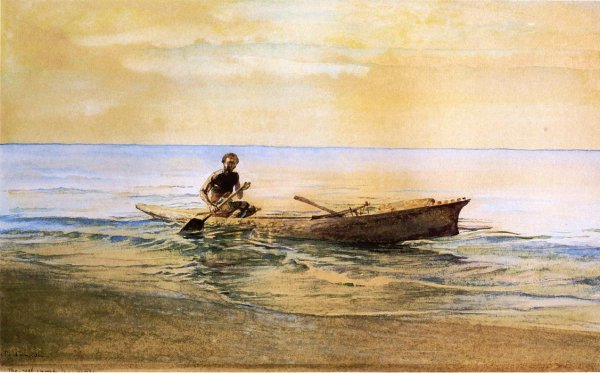 Main Product Photo of Man in Canoe, Samoa Painting by John La Farge
