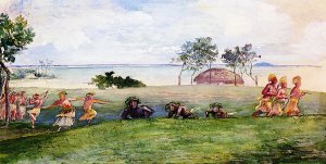 Military Reception and War-Dance in Our Honor at Sapapali, Samoa Oil painting by John La Farge