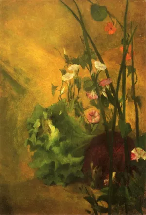 Morning Glories and Eggplant by John La Farge Oil Painting