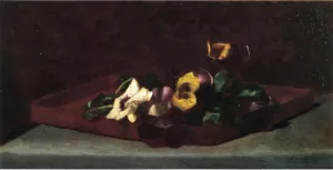 Pansies on a Tray by John La Farge Oil Painting