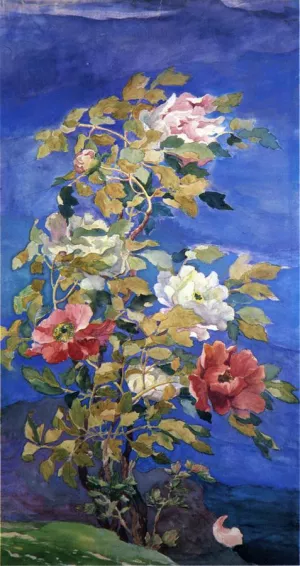 Peonies in a Breeze by John La Farge - Oil Painting Reproduction