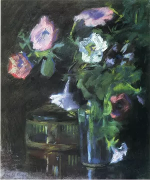 Petunias in a Glass Vase by John La Farge - Oil Painting Reproduction
