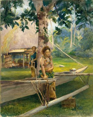 Portrait of Faase, the Taupo, or Official Virgin, of Fagaloa Bay, and Her Duenna, Samoa by John La Farge Oil Painting