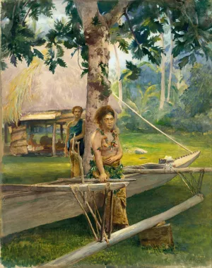 Portrait of Faase, the Taupo, or Official Virgin, of Fagaloa Bay, and Her Duenna, Samoa by John La Farge Oil Painting