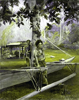 Portrait of Faase, the Taupo, or Official Virgin, of Fagaloa Bay, and Her Duenna, Samoa by John La Farge Oil Painting