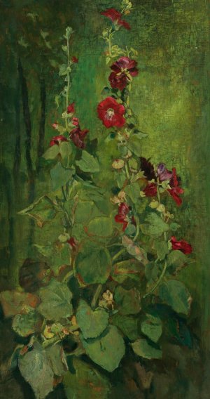 Red Hollyhocks by John La Farge Oil Painting