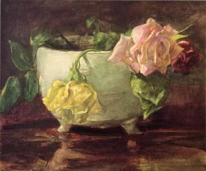 Roses in Old Chinese Bowl painting by John La Farge