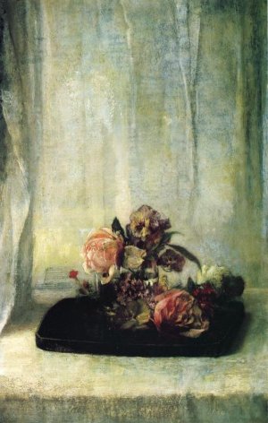 Roses on a Tray by John La Farge Oil Painting