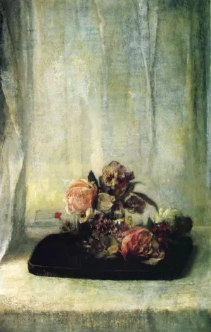 Roses on a Tray by John La Farge Oil Painting