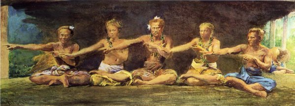 Main Product Photo of Siva Dance Five Figures Vaiala Samoa Taele Weeping in the Corner Painting by John La Farge