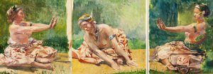 Siva Dance; Triptych of Seated Single Figures by John La Farge Oil Painting