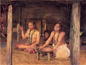 Siva with Siakumu Making Kava in Tofae's House by John La Farge - Oil Painting Reproduction