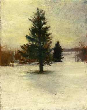 Snow, Sketch: Hillside with Cedars, Evening Oil painting by John La Farge