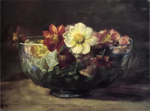 Study of Autumn Flowers in Persian Glass Bowl with White Enamel Edge by John La Farge Oil Painting