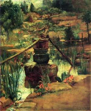 The Fountain in Our Garden at Nikko by John La Farge - Oil Painting Reproduction