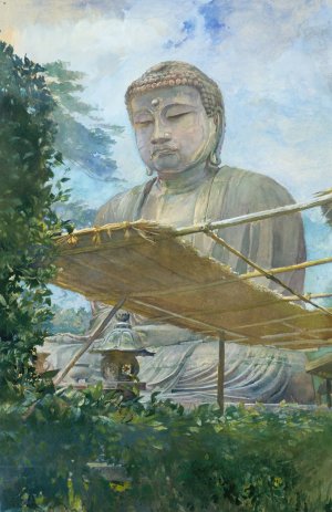 The Great Statue of Amida Buddha at Kamakura, Known as the Daibutsu, from the Priest's Garden by John La Farge Oil Painting