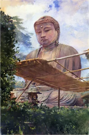 The Great Statue of Amida Buddha at Kamakura, Known as the Diabutsu, from the Priest's Garden by John La Farge - Oil Painting Reproduction