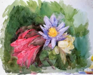 Water Lilies and Hibiscus by John La Farge - Oil Painting Reproduction