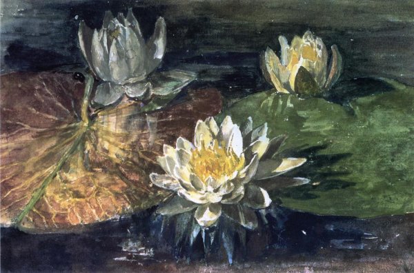 Main Product Photo of Water-Lilies, Red and Green Pads Painting by John La Farge