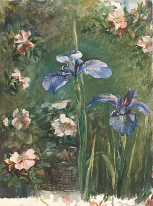 Wild Roses and Irises by John La Farge Oil Painting
