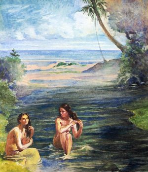 Women Bathing in Papara Riiver Oil painting by John La Farge