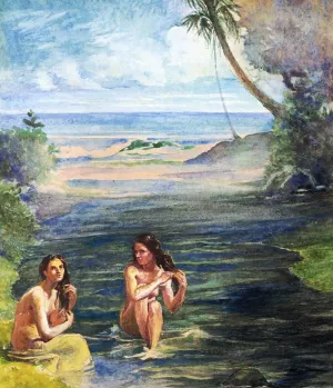 Women Bathing in Papara Riiver by John La Farge Oil Painting
