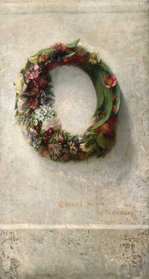 Wreath of Flowers by John La Farge Oil Painting