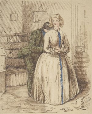 Design for 'Hooking and Eyeing,' a wood engraving published in 'Punch' by John Leech Oil Painting
