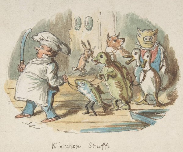 Kitchen Staff  by John Leech - Hand-Painted Oil Painting Reproduction