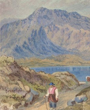 Mountainous Landscape with Hiker by John Leech Oil Painting