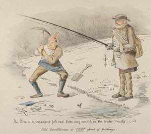 The Pike is a voracious fish and bites readily in the Winter months-Old Gentleman is VERY fond of fishing by John Leech Oil Painting