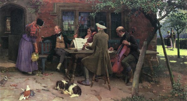 Musicians Outside an Inn by John Lees Suthers - Hand-Painted Oil Painting Reproduction