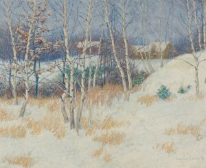 Stand Of Birch Trees In Winter by John Leslie Breck Oil Painting