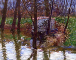 The River Epte with Monet's Aelier-Boat by John Leslie Breck - Oil Painting Reproduction