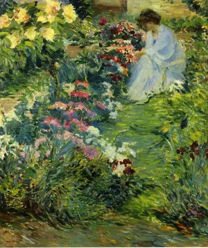 Woman in a Garden by John Leslie Breck - Oil Painting Reproduction